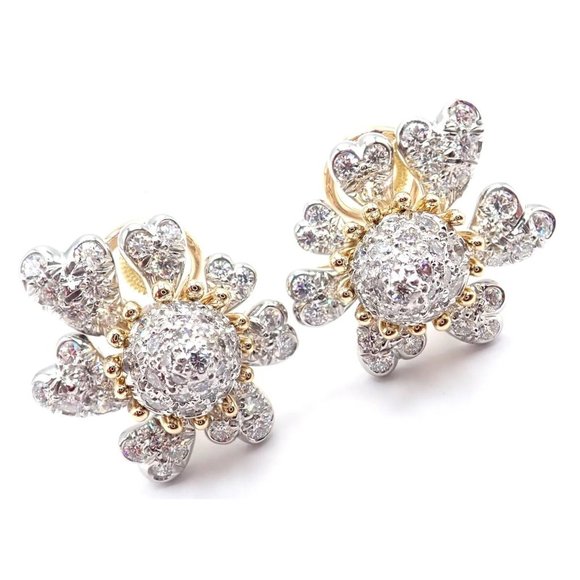 Tiffany & Co Schlumberger Cones And Petals 18k Gold Platinum Diamond Earrings - Picture 1 of 12